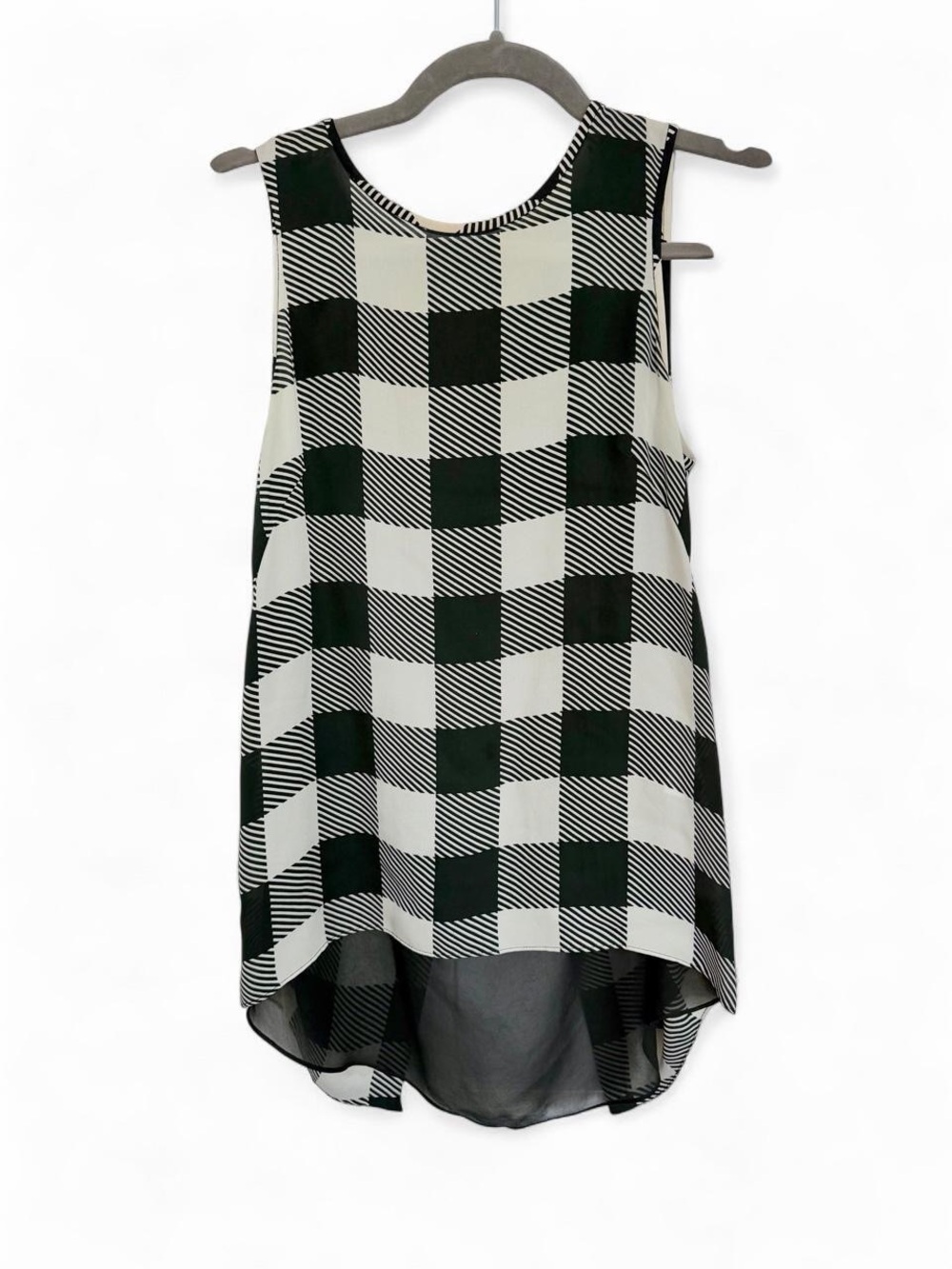 rag & bone Black and White Buffalo Check High-Low Shift Top